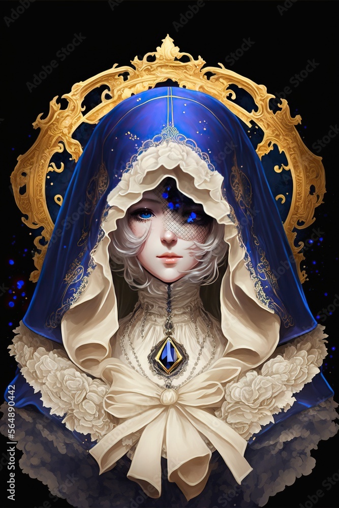 Beautiful Anime Girl in Crystal Veil Plague Mask Formal Kawaii