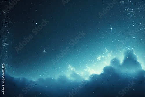  a night sky with stars and clouds in the foreground and a blue sky with stars in the background and a blue sky with white clouds and blue sky with stars in the middle,. photo