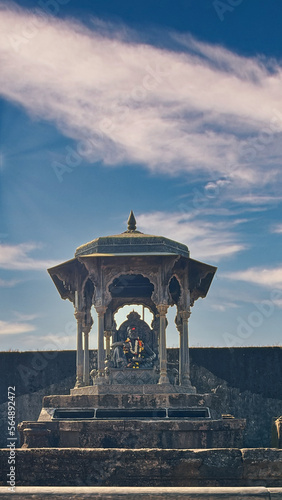 A Replica of the original throne of the Chhatrapati Shivaji Maharaj in front of Nagarkhana Darwaja (Main Entrance).