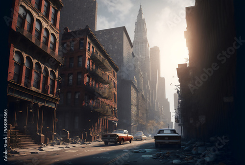 The city turned into a ghost town with atmosphere, day light. made with generative AI