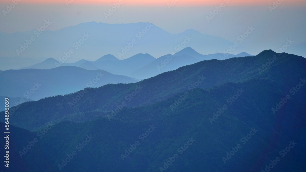 View of the surrounding mountains from the Hadong gliding field in South Korea View of the surrounding mountains from the Hadong gliding field in South Korea