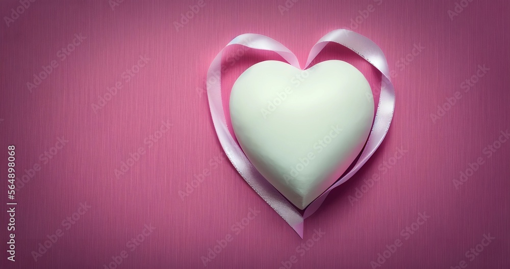 pink ribbon and heart shape on background, illustration, Generative AI