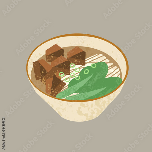 spicy red soup beef noodle in a bowl illustration