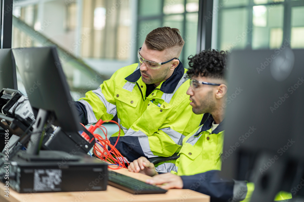 Electrical engineers supervise and design PLC electrical systems for companies or industrial factories. Electrical engineers supervise and design PLC electrical systems for companies or industrial factories.