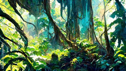 Tropical Rainforest forest Maya ancient culture illustration Generative AI Content by Midjourney