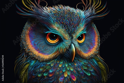  a colorful owl with a black background and a black background with a black background and a black background with a blue, yellow, orange, green, and red owl with a yellow, and.
