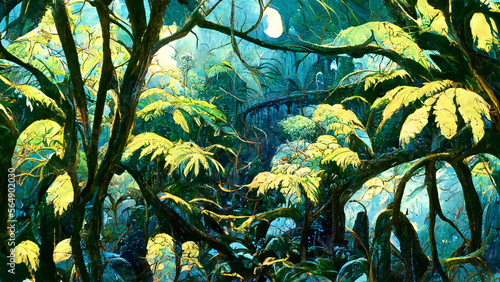 Tropical Rainforest Landscape Tropical forest in the illustration Generative AI Content by Midjourney