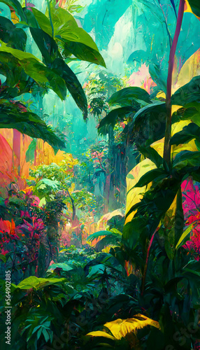 Colorful jungle background with copy space highly detailed rea illustration Generative AI Content by Midjourney