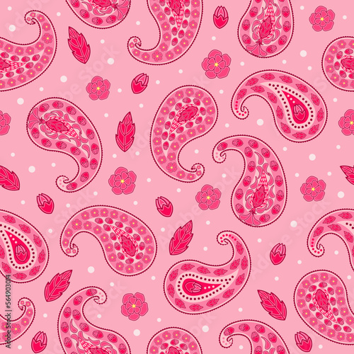 Pink Magenta Paisley print. Red Paisley seamless pattern. good for fabric, summer dress, fashion design, wallpaper, background, textile.