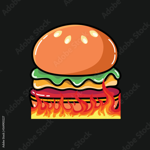 burger food vector with fire