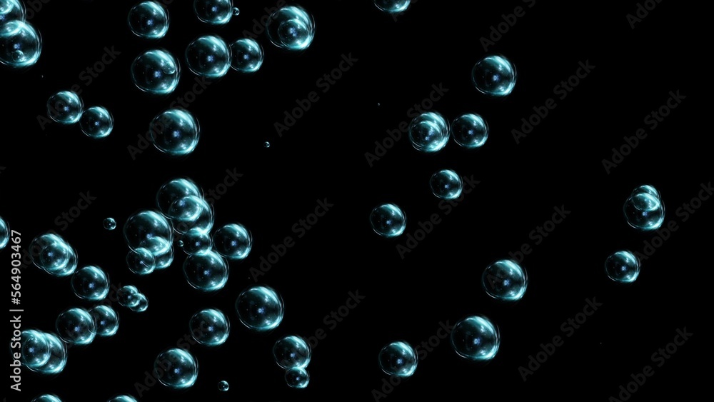 3d bubbles constantly floating from right to left on black background. Abstract festive background for advertising, congratulations, Mother day, Valentine, Christmas, Birthday. 3D animation.