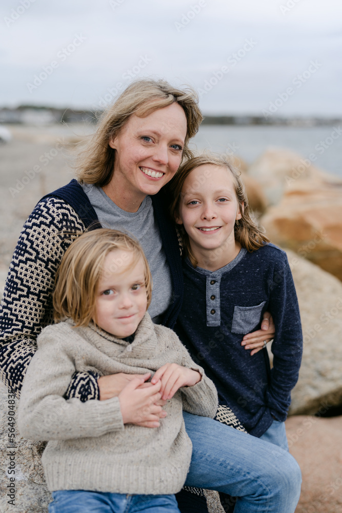 mother and sons at the beach mother and sons at the beach