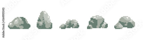 Video game pixelated rock set. 8 bit textures of stone.
