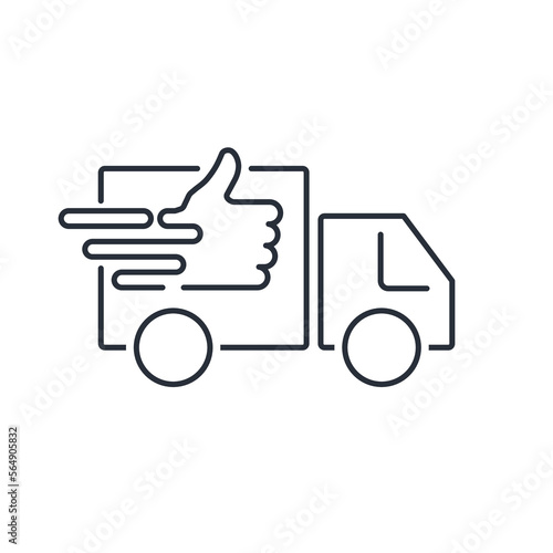  Transportation thumbs up. Service Fast moving, delivery. Vector linear icon isolated on white background.
