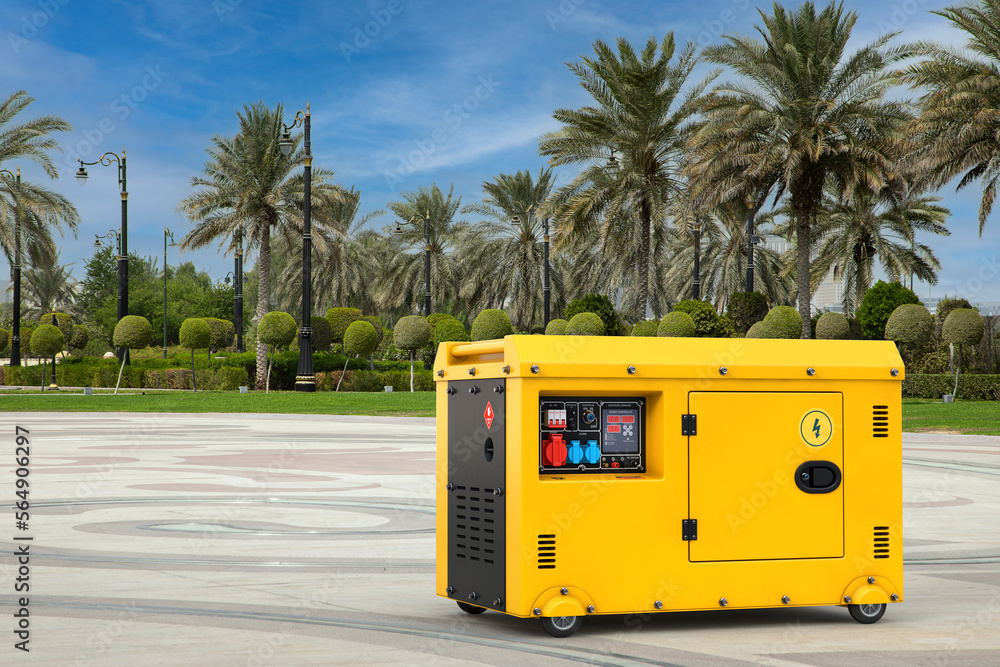 Big Yellow Outside Auxiliary Electric Power Generator Diesel Unit for