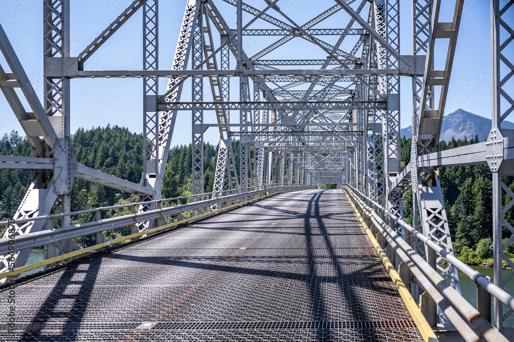 Arched truss transport bridge over the Columbia River in the picturesque Columbia Gorge
