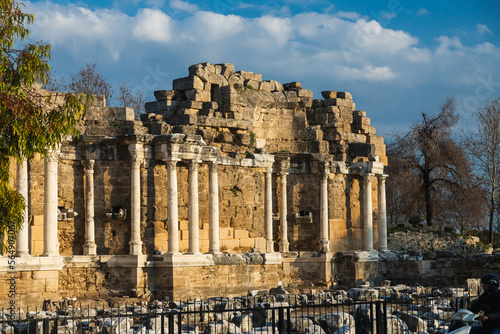 An antique ruined city of columns.Ruin. View of the ancient city in Side, Turkey. © Виталий Сова
