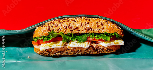 sandwich in a green reusable wrap, banner format