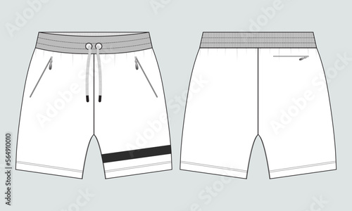 Sweat Shorts pant Technical drawing fashion flat sketch vector Illustration template front and back views.