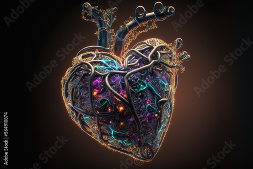Close up macro design of a pure love heart with connections to the divine. Generative AI, this image is not based on any original image, character or person. Generative AI