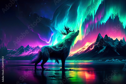 Northern Lights Colorful Fantasy Landscape generative ai illustration  aurora borealis in the sky