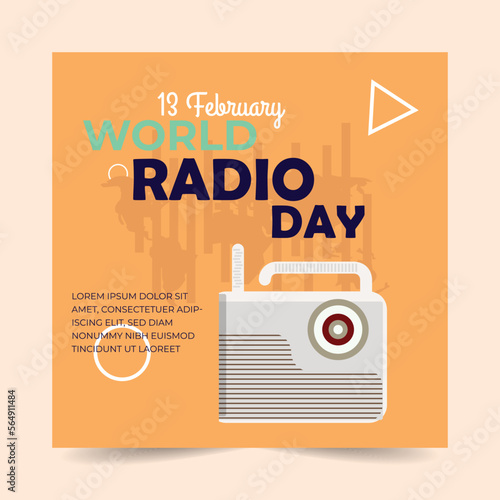 World radio day 13 February. Vector Illustration. Radio day banner or poster