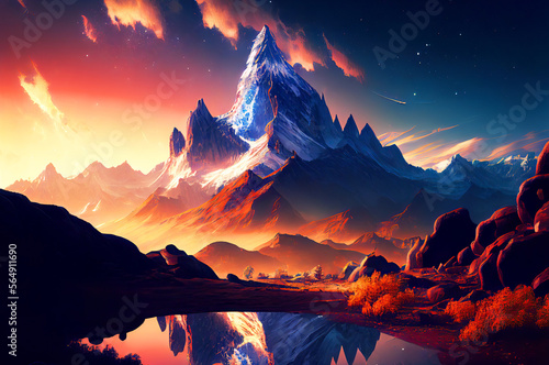 Fantasy Mountain  in the sunset, generative ai © BigMindOutfit