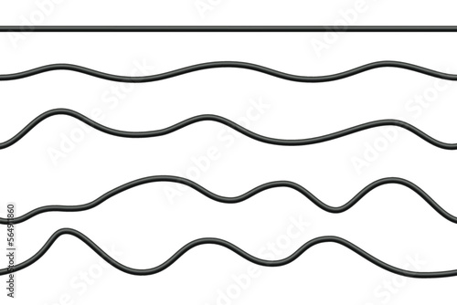 Realistic electrical wires. Cable power energy. Flexible thick network cord. Black electric computer connection wires. Seamless line cable. Vector illustration on white background.