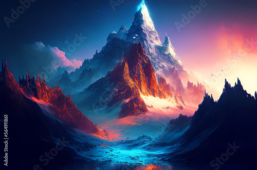 Mountains landscape with sunset, generative ai