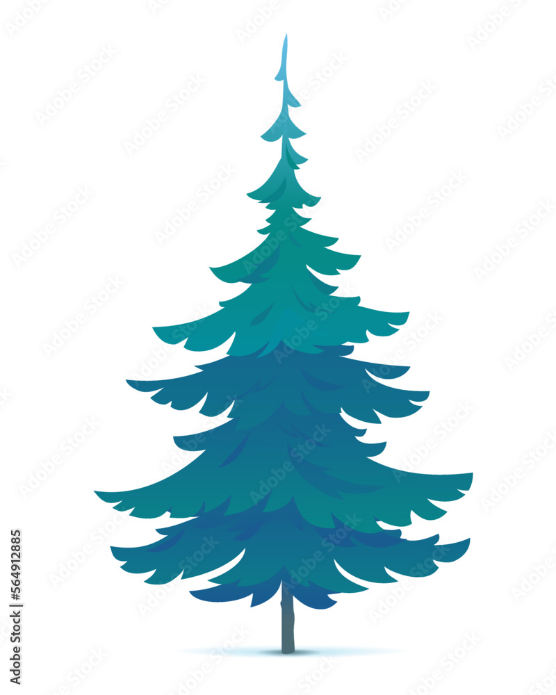 One tiny spruce tree illustration, white spruce evergreen coniferous tree in side view isolated One tiny spruce tree illustration, white spruce evergreen coniferous tree in side view isolated