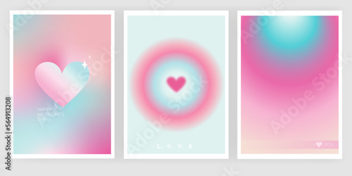 Set of romantic love card. Useful for web, greeting cards, event invitation, discount voucher, advertising, cover, flyer, poster, prints. Modern aesthetic. Abstract gradient graphic background