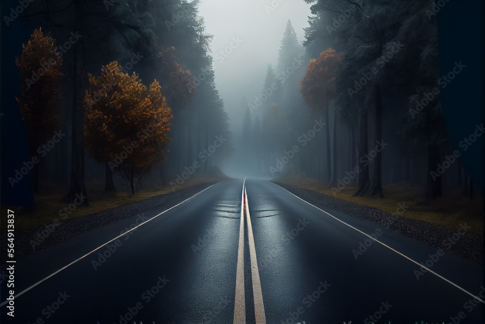 road among the forest on top view comparison rainy weather. ai
