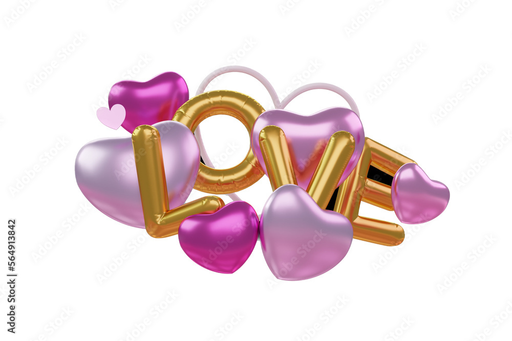 3D Text Love with heart shape balloon 3D Text Love with heart shape balloon