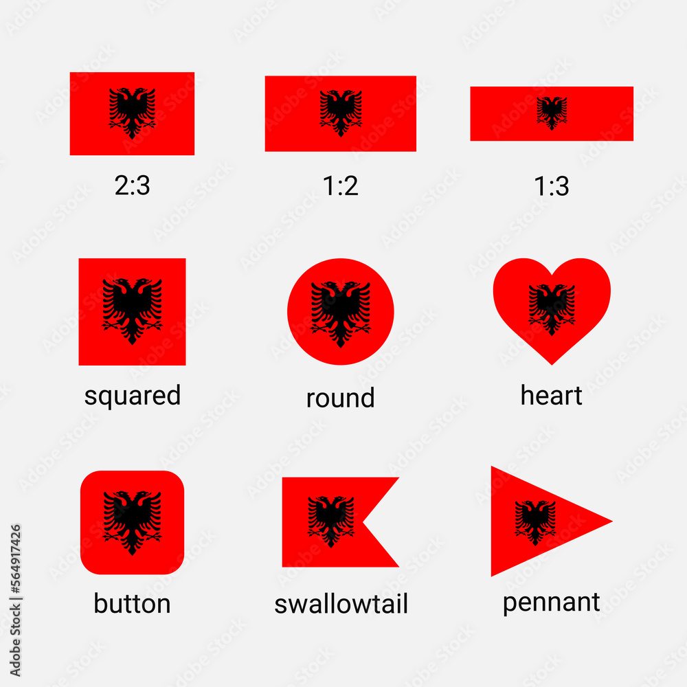 Vector collection of Albanian flags in different shapes and ratio