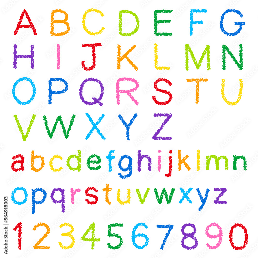 クレヨン素材 手描きのアルファベットと数字のセット クレヨン素材 手描きのアルファベットと数字のセット