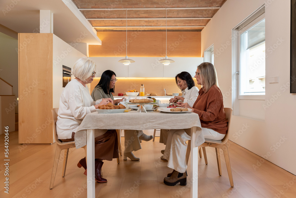 Mature females on friendly lunch at home Mature females on friendly lunch at home