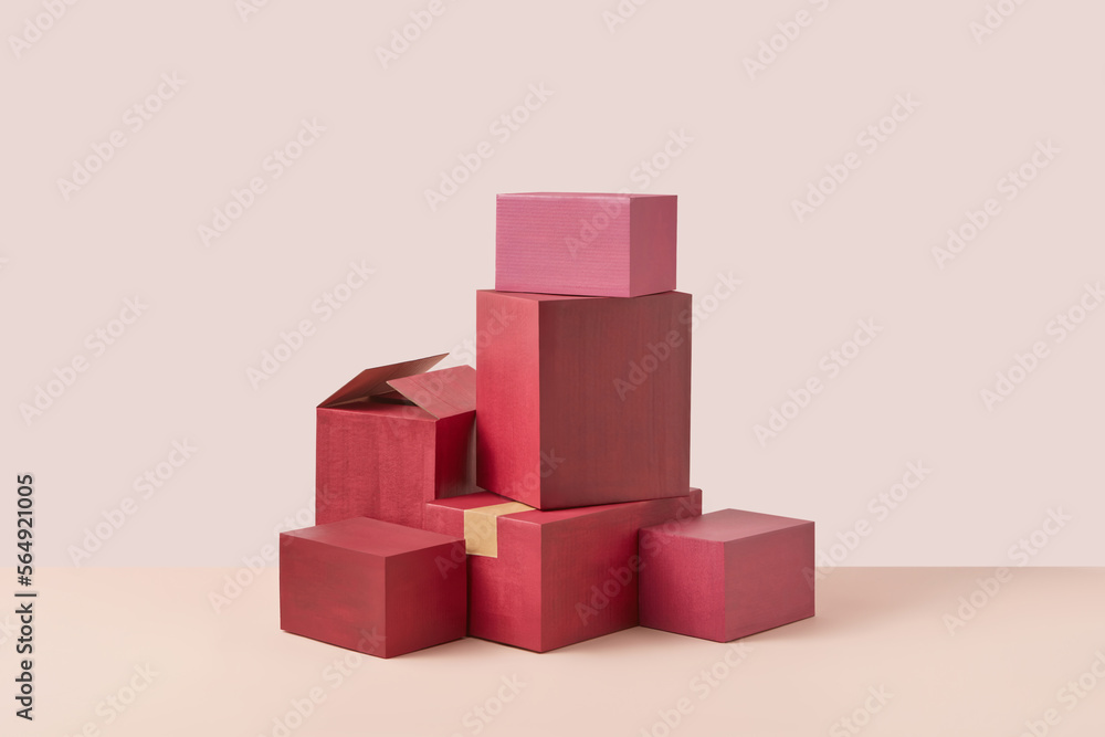 Pile of red cardboard boxes. Pile of red cardboard boxes.