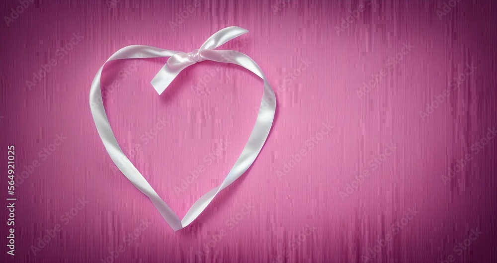 white ribbon heart shape on background, illustration, Generative AI