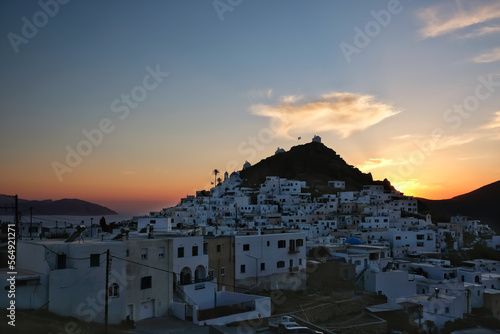 Panoramic view of the picturesque island of Ios Greece at sunset