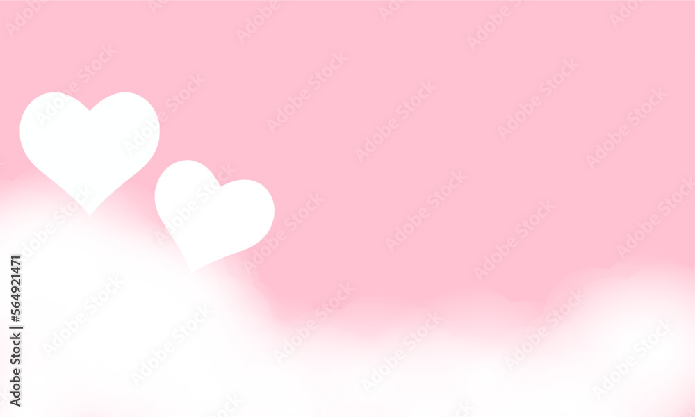 Valentine's wallpaper with cloud and whit hearts on pink background vector illustration.
