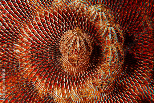 kaleidoscopic image of an intricate golden christmas ball photo