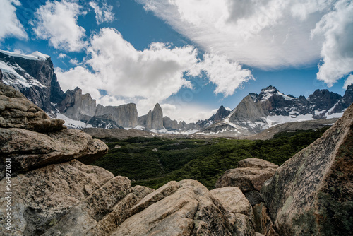 landscape with mountains and sky in Patagonia - torres del paine mirador britanico