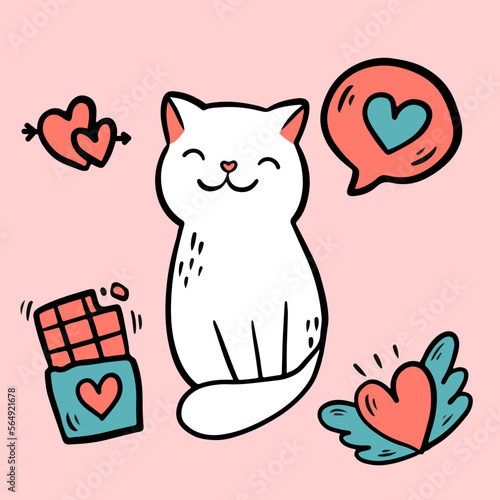 single cat love in a heart shape with symbols Romantic vector