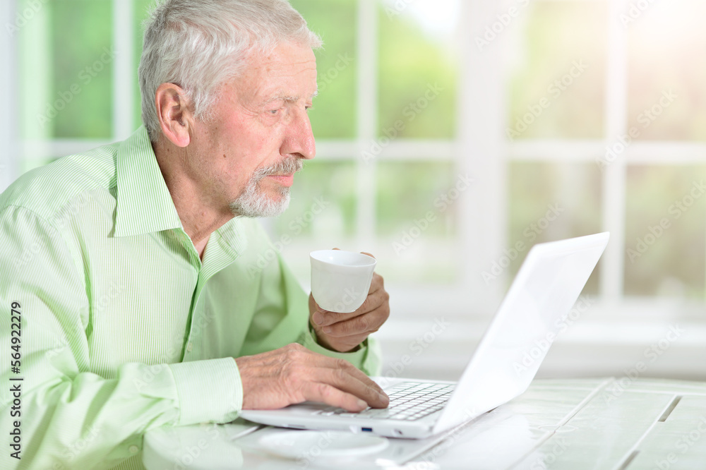old businessman working on laptop in office old businessman working on laptop in office