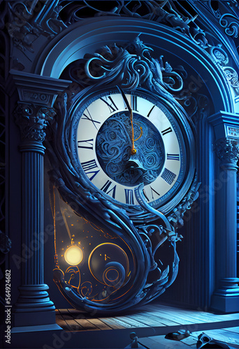 The properties of quantum entanglement do not change over time in front of a giant blue clock.
