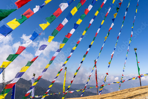 Flags of prayer in the Himalayan region of Nepal photo