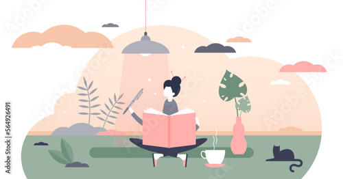Journaling illustration, transparent background. Writing daily diary flat tiny persons concept. Self expression in text note as psychological trauma therapy or treatment.