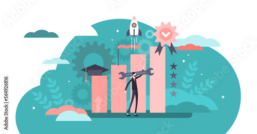 Skills illustration, transparent background. Flat tiny business knowledge persons concept. Job growth and development with professional education. Company employee statistic improvement.