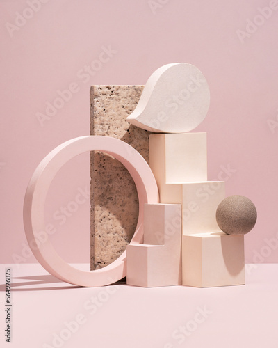 Handmade stone elements as product display. photo