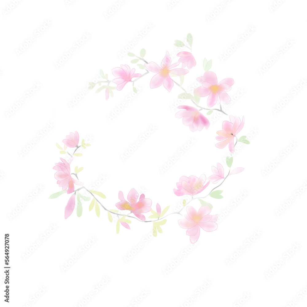 flower watercolor pink floral circle leaf wreath wedding bouquet blossom template